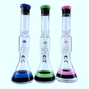 Farbige Glasbong 14 Zoll Shisha hohe berauschende dicke Wasserpfeife Inline-Perc-Dab-Ölbohrinsel-Bongs schwere große Wachs-Rosa-Becherrohre