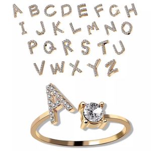 Moda oro argento inglese lettera A-Z anelli di dito regolabili in cristallo per le donne regalo gioielli per la festa nuziale