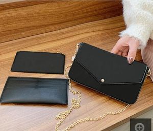 Women designer 3pcs/set Embossing embossing Felicie Shoulder bag purse clutch handbags Card package N89741