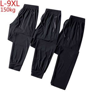 Yeni Erkekler Gevşek Bel Tam Pantolon Buz Serin Net Süper Büyük Moda Rahat Baskılı Pantolon Elastik Yaz Boyutu 5XL 6XL 7XL 8XL 9XL G0104