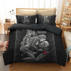 Motorcycle Beauty Skull Bedding Sets Bohemian Duvet Cover Pillowcase Twin Full Queen King Size Bedclothes Best Gift Bedline LJ201015