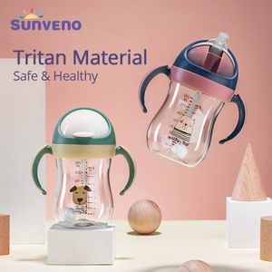 Sunveno Baby Water Bottle Sippy Cup Soft Spout Cup Gravity Ball V-Type Straw Anti Choked Design for Baby 6-24M LJ200831
