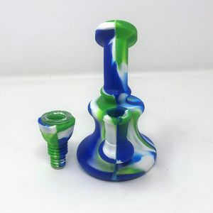 Hookahs 5 Inches Silicone Bongs Mini Portable Water Pipes Removable Recycler Dab Rig Silicone for Smoke Unbreakable Color Printing Hookah Bong