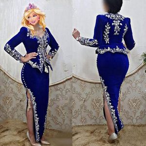 Алжирские вечерние платья CAFTAN CAFTAN Mermaid Split Color Blue Blue Prom Prade Party Partys Morocco Caftan Outfit