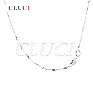 CLUCI 3PCS ładne dziewczyny 925 Sterling Silver Fala kształt naszyjnik łańcuch z okrągłym zapięciem 16 lub 18 cali dla kobiet biżuteria SN015SB-1 Q0531