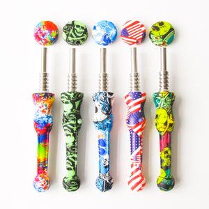 Silicone NC with Stainless Steel Tip Silicone Smoking Pipe Mini Nectar Collector Smoking Tool For Glass Water Bongs Rigs