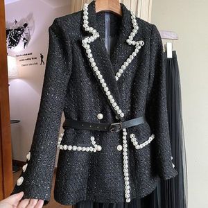 Çalışma Elbiseleri Gevşek Kadın Çift Göğüslü Hırka Tops Moda Ofis Uzun Kollu Blazer veya Düz Renk Etek Takım Elbise Şık Zarif