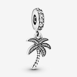 100% 925 Sterling Silver Sparkling Palm Tree Ciondola Charms Fit Braccialetto di fascino europeo originale Moda donna Accessori gioielli fai da te