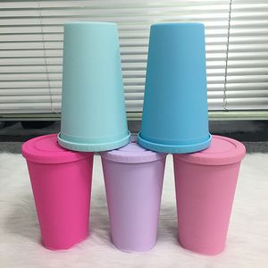 Çift Duvarlı Akrilik Tumblers 16 OZ Mat Pastel Plastik Su Kupası Festivali Parti Malzemeleri 6 Renkler