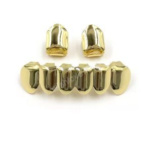 Wholesale bottom teeth grillz real gold for sale - Group buy 18K Real Gold Braces Plain Punk Hiphop Up Bottom Teeth Grillz Dental Mouth Fang Grills Tooth Cap Cosplay Party Jewelry
