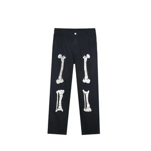 Men's Jeans High street reflective skull and bone pasted jeans