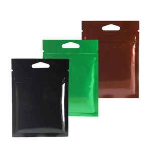 2021 3x4 pollici (8x11 cm) sacchetto di imballaggio in plastica piatto in lamina nera lucida con foro per appendere 100 sacchetti di plastica termosaldabili