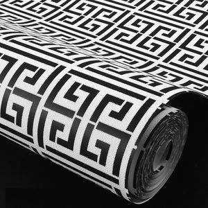 3D Tkanina Grecki Klucz Stripe Wallpaper Roll Home Decor Salon Sypialnia Pokrycia Ścienne Srebrny Czarny Luksusowy Papier ścienny