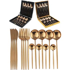 16pcs Dinnerware Set Rose Gold Cutlery Set 18/10 Stainless Steel Tableware Fork Knife Spoon Dinner Set Silverware With Gift Box T200107