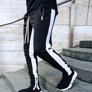 Mens joggare Zipper Casual Byxor Fitness Sportkläder Tracksuit Bottoms Skinny Sweatpants Byxor Svart Gym Jogger Track Pants1