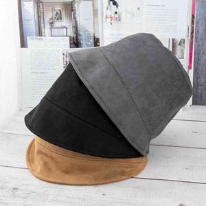 Winter Autumn Men Women Fisherman Bucket Hat Warm Suede Ear Protector Basin Cap Khaki Grey hunting hiking camping Travel hat G220311