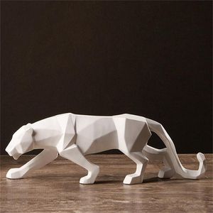 Varm Försäljningsharts Abstrakt Svart Panther Skulptur Figur Hantverk Hem Skrivbord Inredning Geometrisk Resin Wildlife Leopard Staty Craft