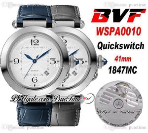 BVF 41mm Pasha WSPA0010 1847MC Automatyczny Zegarek Mężczyzna Srebrny Dial Duże markery Markery Niebieskie Ręce Skórzane Pasek Super Edition Puretime B2