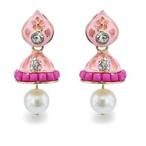 Stud Ethnic Small Pearl Pink Earrings Flower Boho Jewelry For Women Jhumka Earring Bells Tassel Bijoux Gypsy Hippie Gift1