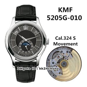 최고의 품질 KMF 5205G-010 합병증 연간 캘린더 40mm CAL.324 자동 망 시계 회색 다이얼 가죽 스트랩 체계 시계