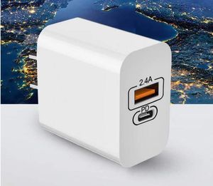 PD Travel Настенные зарядные устройства Двухместный USB Type C USB-C-C Зарядное устройство Mini Быстрый заряд 12 Вт 2.4А Быстрая зарядная адаптер для смартфона Samsung Huawei