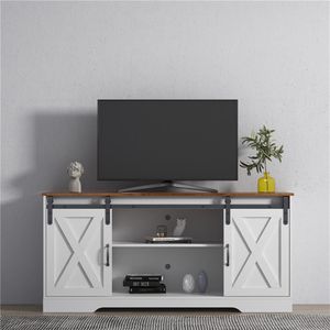 US stock Living Room Furniture TV Stand Sliding Barn Door Modern Farmhouse Wood Entertainment Center Storage Cabinet Table with Adjustable a38