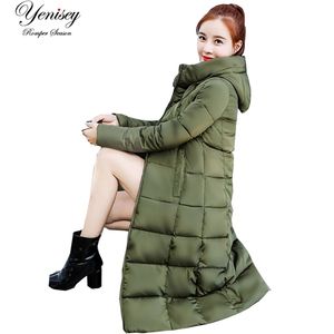 Сплошная зимняя новая мода Длинные утолщенные с капюшоном вниз Parka зимняя куртка женщины Parka 905 201217