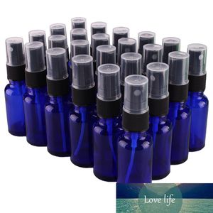 24 Stück 20 ml kobaltblaue Glassprühflasche mit schwarzem Feinnebelsprüher, Flaschen für ätherische Öle, leere Kosmetikbehälter