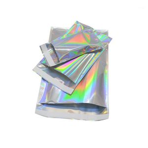 Torby do przechowywania 50 sztuk Glittery Silver Mylar Folia Samoprzylepna Torba Jednorazowe Dustoszczelne Prezent Craft Grocery Office Supplies Wouch