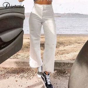 DICLOUD Casual Wide Leg Weiße Jeans Frauen Hohe Taille Mode Herbst Winter Lose Streetwear Damen Lange Hosen mit Taschen LJ201029