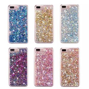 Quicksand flytande diamant hårt plast PC-fodral till iPhone 7 i7 iPhone7 6 Plus 6s Bling Glitter Gold Folie Star Transparent Telefonkåpa