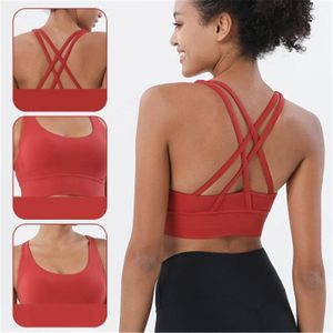 Women Gather Yoga Vest T-shirs Fashion V-neck Skinny Short Tops Female Fitness Running Sports Cross Back Bra Underwear Shockproof Tshirts