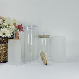 12oz sublimação clear glasses de cerveja fosco com palhas de leiteplastica 350ml branco bottles de água em branco diy tumblers de vinho de transferência de calor A12