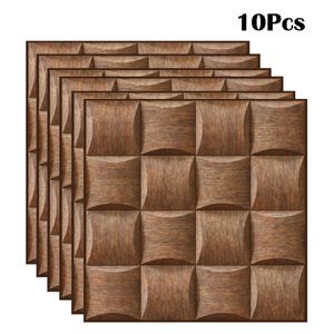 10st / 20pcs Imitation Wood Grain 3D Wall Sticker Kakel Självhäftande Vattentät Kök Badrum Heminredning Tillbehör LJ200904