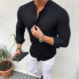 2020 NYA Herrskjorta Märke Man Högkvalitets långärmade skjortor Casual Hit Blus Slim Fit Black Man Dress Shirts X1214