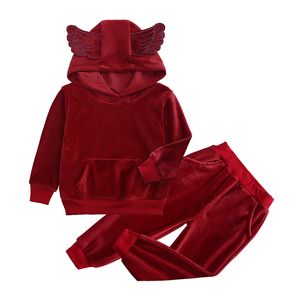 Baby Boys Girls Velvet Hooded Clothing Set Kids Jacket Coat Pants Suid For Sports Surs Tracksuits Toddler Barn Kläder Set