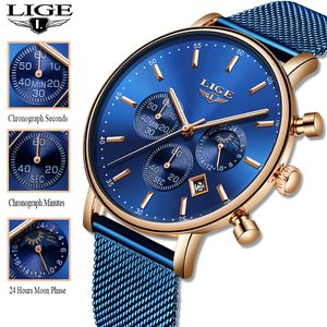 LIGE Women Fashion Orologio al quarzo blu Lady Mesh Cinturino Orologio da polso impermeabile casual di alta qualità Orologio da donna Reloj Mujer 201114