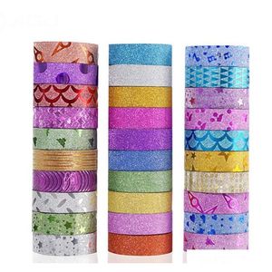 2016 10 PCS LOT Glitter Washi Tape Stationery Scrapbooking Decorative Adhesive Tapes Diy Masking Tape School Supplies