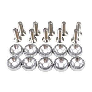 10 Pz-lotto Argento Billet Alluminio Parafango Paraurti Auto Rondella Bullone Vano Motore Dress Up Fastener Kit Lisence Piastra Decor Bulloni Vite M6