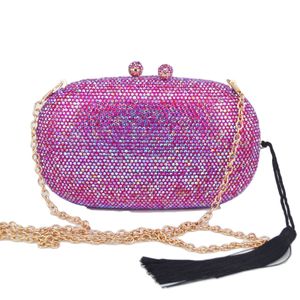 Fashion tassels Crystal Clutch Rose Gold Party Purse Silver Wedding Bridal Bags AB Pink fuchsia Evening Bag Q1116