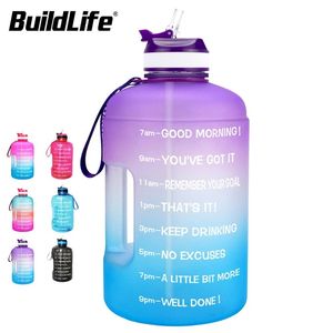 BuildLife 1-Gallonen-Wasserflasche mit Strohhalm, Zeitmarkierung, 3,78 l, 2,2 l, 1,3 l, BPA-freier Kunststoff, großes Fassungsvermögen, Fitness-Sport-Wasserkrug 201221