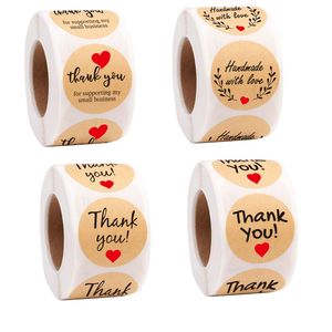 500pcs 1Inch Round Kraft Paper Adhesive Stickers Candy Bag Presentförpackning Förpackning Bröllop Tack Etikett