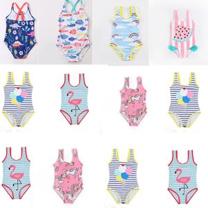 One-Pieces Girls Swimwear Fish Summer Kids Flower Beach Dress Swimsuits Rainbow Bikini Toddler Beach Sundress balloon Cartoon