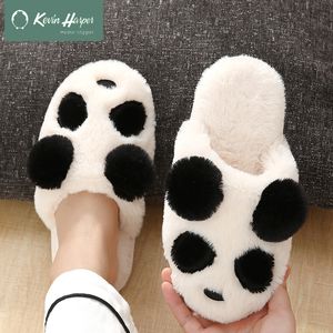 Inverno donna Pantofole Panda Indoor Flat Furry Home Pantofole orso Cartoon unisex Coppia Animal Warm Antiscivolo Flat Comforta Shoes Q0108