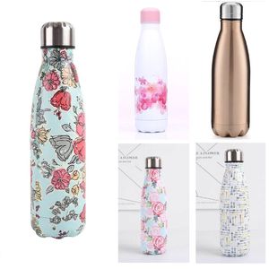 Stainless Steel Vacuum Insulated Water Bottle Flask Thermal Sports 500ML Double Wall Direct Drinking Eco-Friendly Flowers Mug Cup HH9-3681