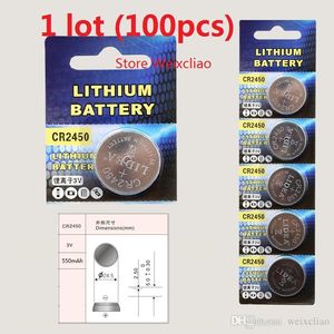 100pcs 1 lot batteries CR2450 3V lithium li ion button cell battery CR 2450 3 Volt li-ion coin