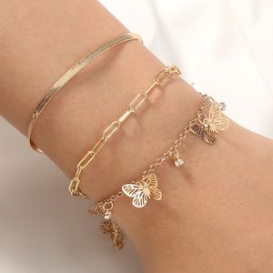 Simple Butterfly Shape Identification Bracelet Chain Ankelt Beach Foot Sandal Stackable Bracelet for Women Gift 3pcs/set