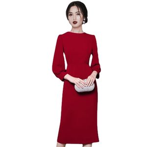 파티 드레스 H 한 Rainha elegante O-Pescoço Vestido Feminino Simples Vermelho 캐주얼 Trabalho Vestidos Escritório Festa de Negócios Bodycon Lápis Bainha Vestido