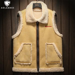 AOLAMEGS inverno homens coletes jaqueta casual down waistcoat grande casaco de grandes dimensões casaco de cordeiro quente coleira de pele hommes vestes m-5xl 201216