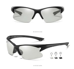 Novos Esportes Polarizados Photochromic Sunglasses Homens Black Frame Discoloração Lentes UV400 Semi-Rimless Sun Óculos de Sol Goggles